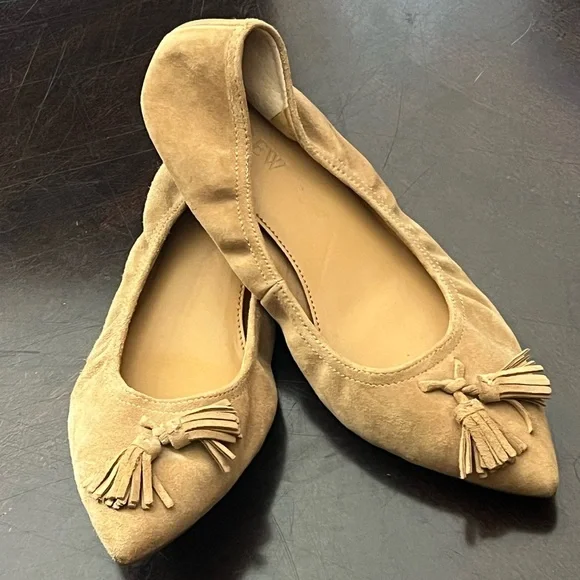 J. Crew Lottie Tan Suede Tassel Flats 6.5 - Picture 2 of 6